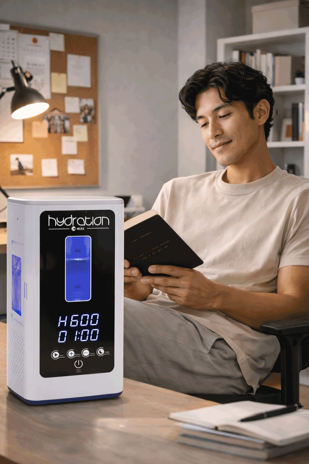 Man reading with Hydration-H₂ S 900 Plus in an office environment
